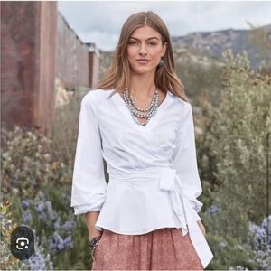 Sundance Catalog Avant Garde True Wrap Top Blouse Puff Sleeve sz L